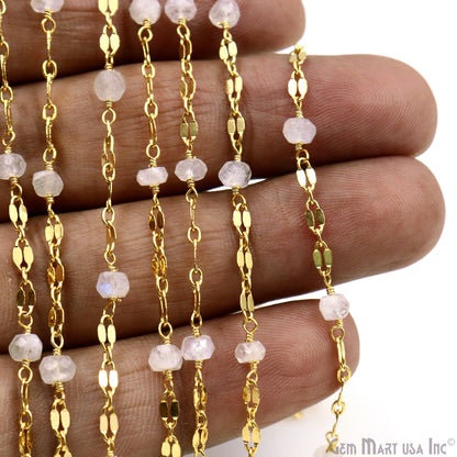 Rainbow Moonstone Beads Gold Plated Finding Rosary Chain