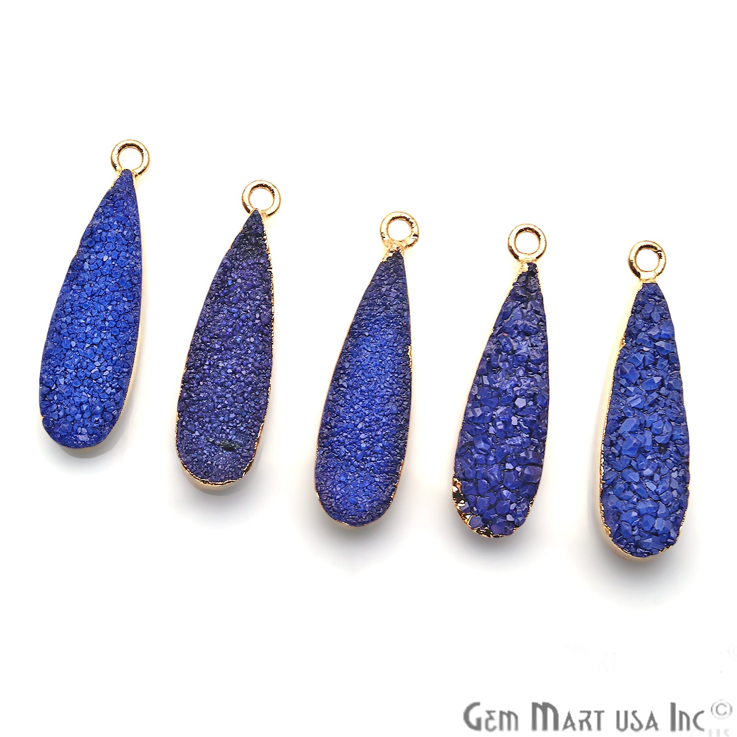 Blue Druzy Long Drop 24x8mm Gold Electroplated Single Bail Connector - GemMartUSA