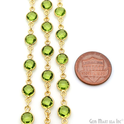 Peridot 5mm Bezel Link Gold Plated Continuous Connector Chain