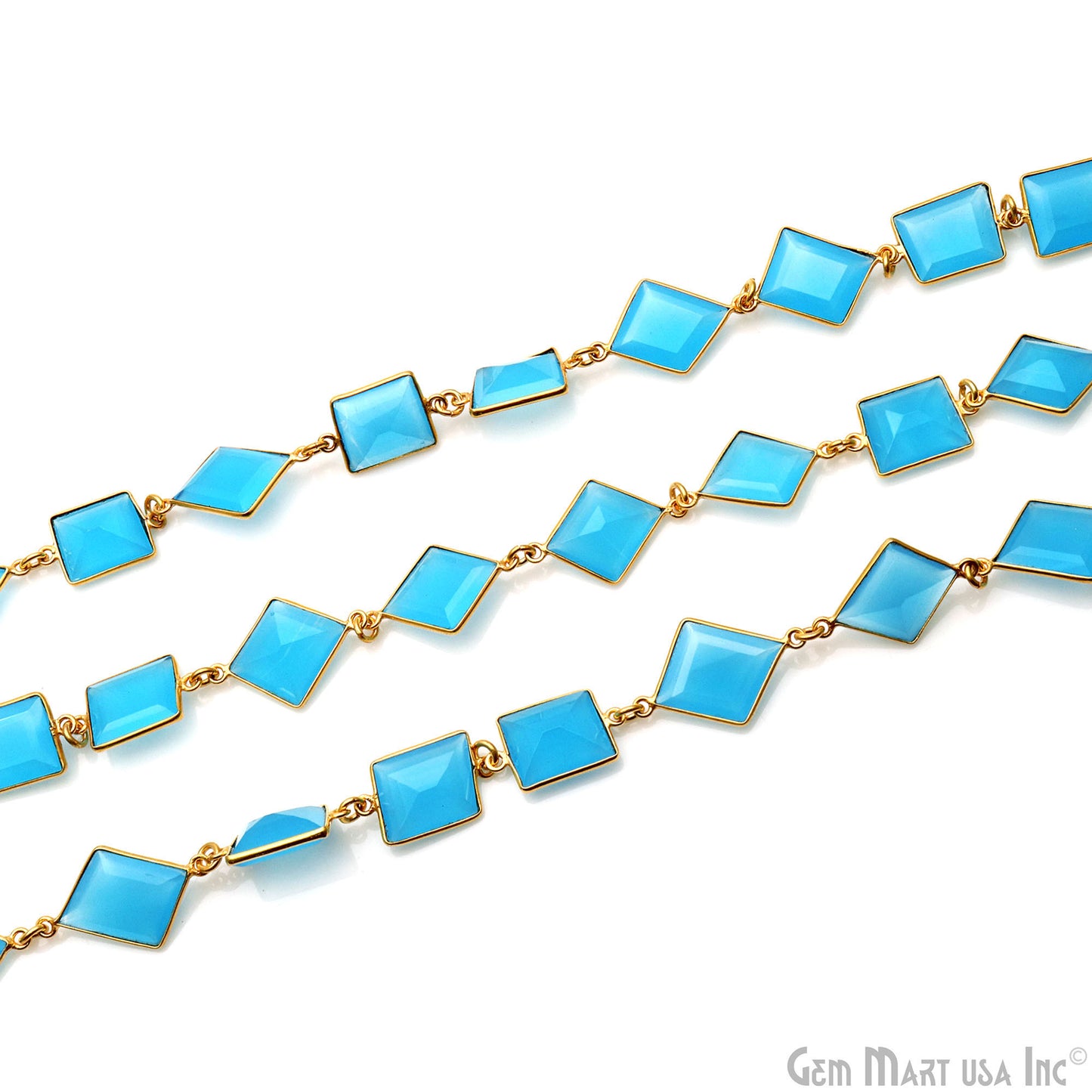 Sky Blue Chalcedony Mix Shape 10-15mm Gold Plated Continuous Connector Chains