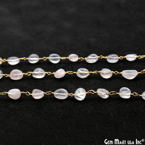 Rose Quartz 8x5mm Tumble Beads Gold Plated Rosary Chain