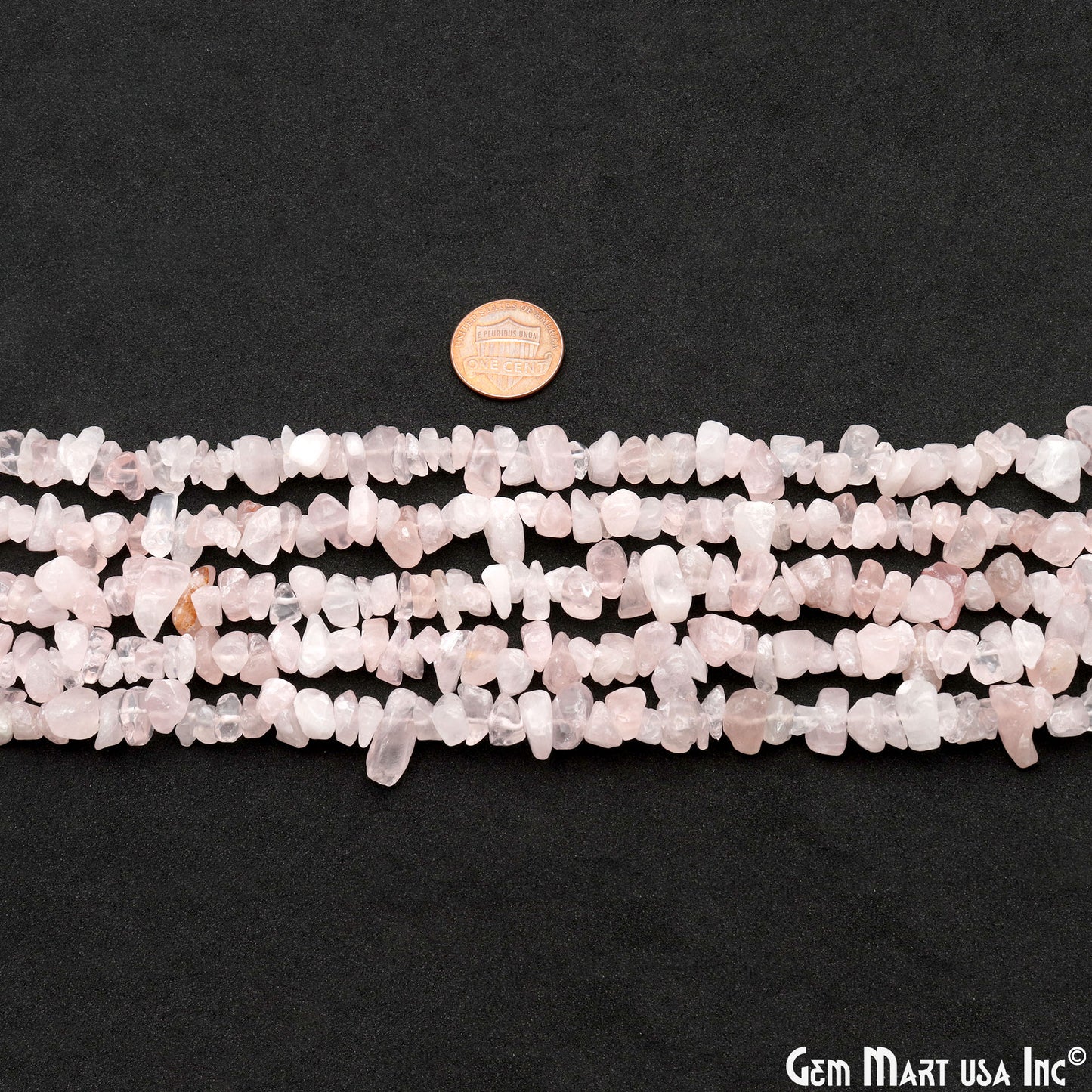 Rose Quartz Chip Beads, 34 Inch, Natural Chip Strands, Drilled Strung Nugget Beads, 7-10mm, Polished, GemMartUSA (CHRQ-70004)