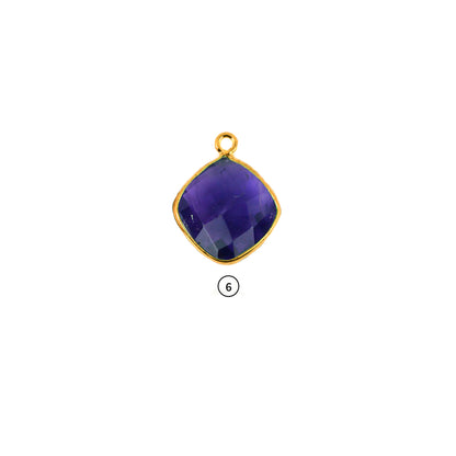 Cushion 12mm Gold Bezel Single Bail Gemstone Connector