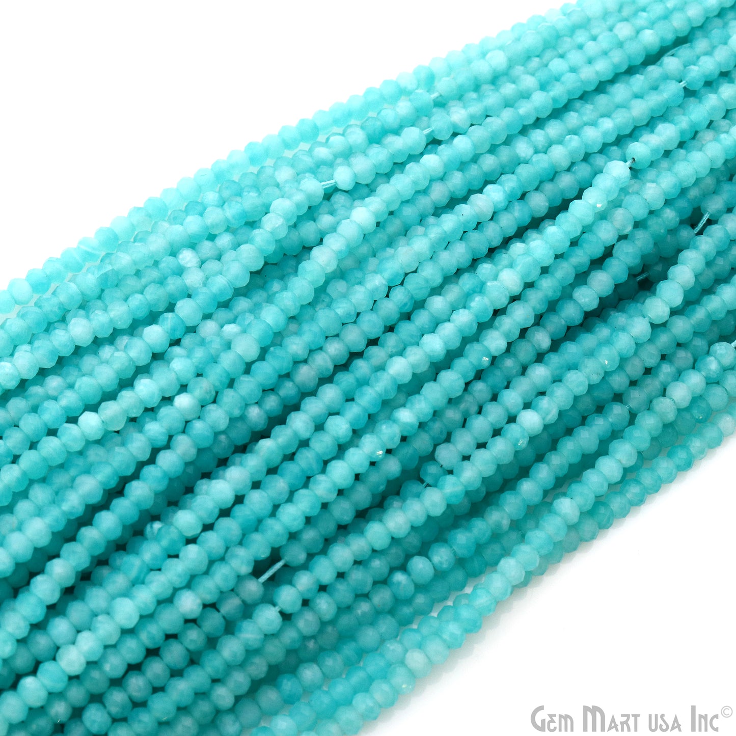 Amazonite Rondelle Beads, 12.5 Inch Gemstone Strands, Drilled Strung Nugget Beads, Faceted Round, 3-4mm