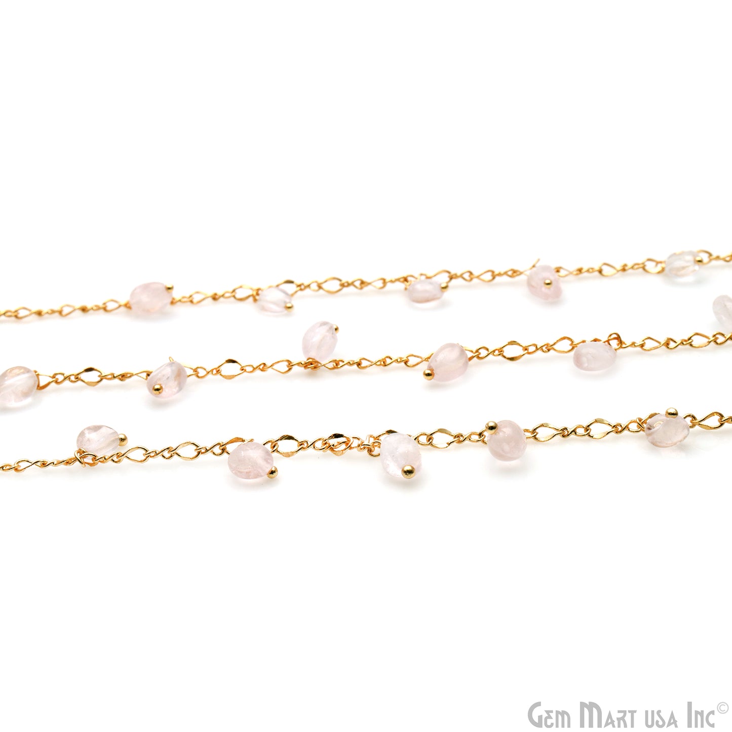 Rose Quartz Tumble Beads 8x5mm Gold Plated Cluster Dangle Chain