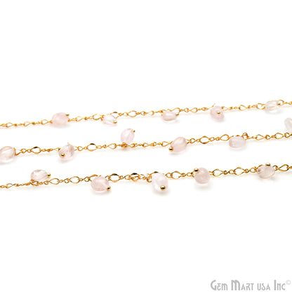 Rose Quartz Tumble Beads 8x5mm Gold Plated Cluster Dangle Chain