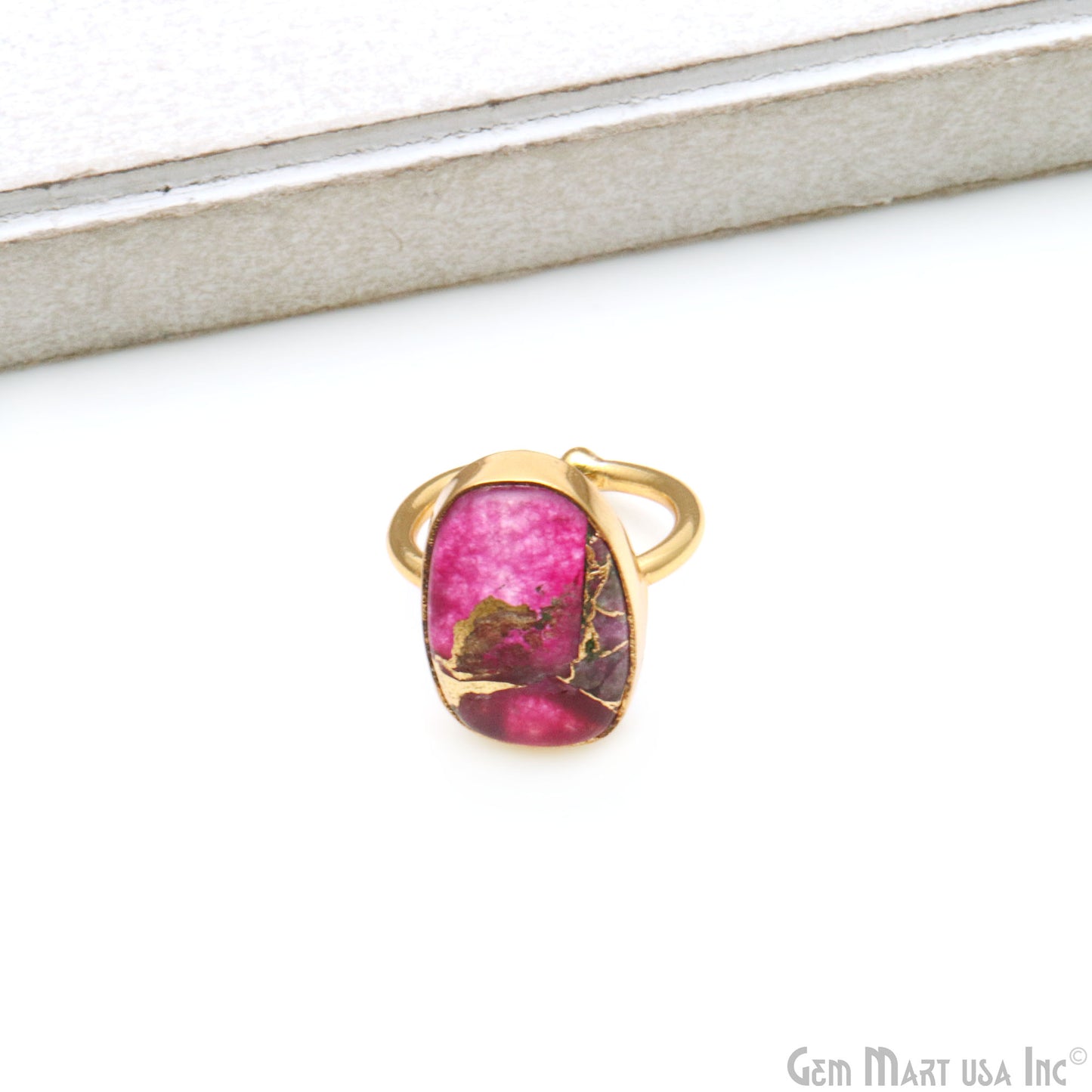 Oval 13x18mm Gemstone Gold Plated Adjustable Ring