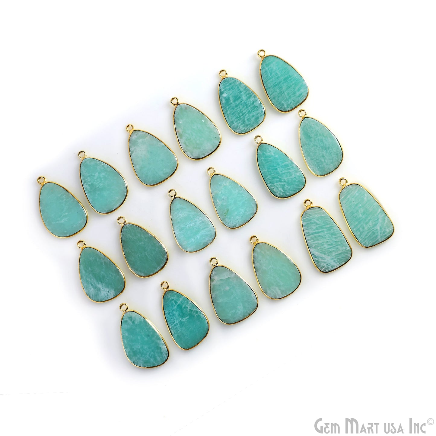 Amazonite Triangle Gold Plated Single Bail Bezel Smooth Slab Slice Thick Gemstone Connector 30x16mm 1 Pair