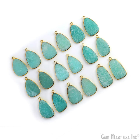 Amazonite Triangle Gold Plated Single Bail Bezel Smooth Slab Slice Thick Gemstone Connector 30x16mm 1 Pair