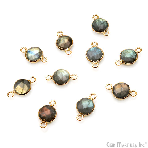 Labradorite Round 10mm Gold Electroplated Double Bail Gemstone Connector