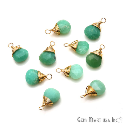 Chrysoprase Drop 15x9mm Gold Wire Wrapped Gemstone Connector - GemMartUSA