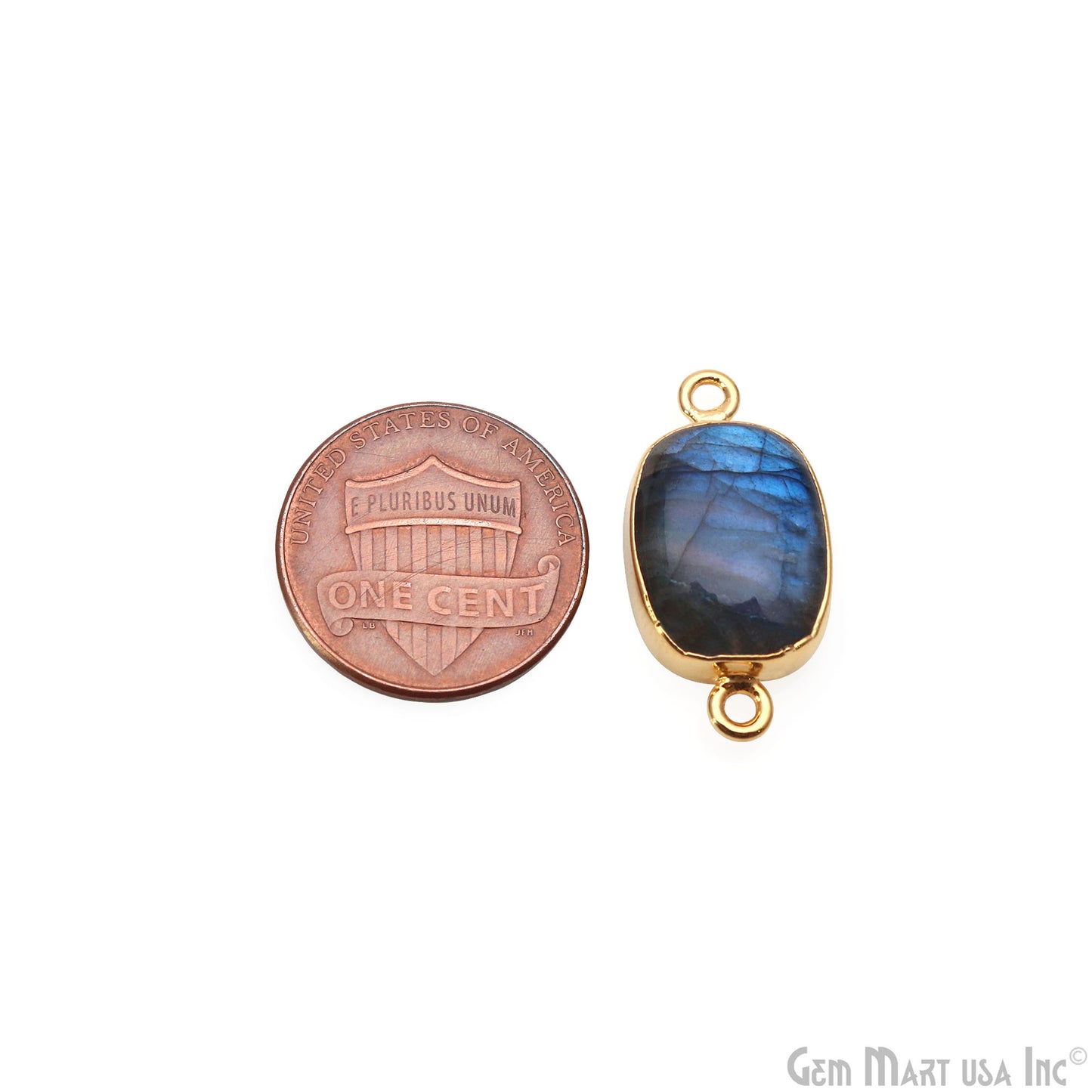 Flashy Labradorite 24x12mm Cabochon Octagon Double Bail Gold Electroplated Gemstone Connector
