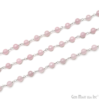 Rose Quartz Cabochon 6-7mm Silver Wire Wrapped Rosary Chain