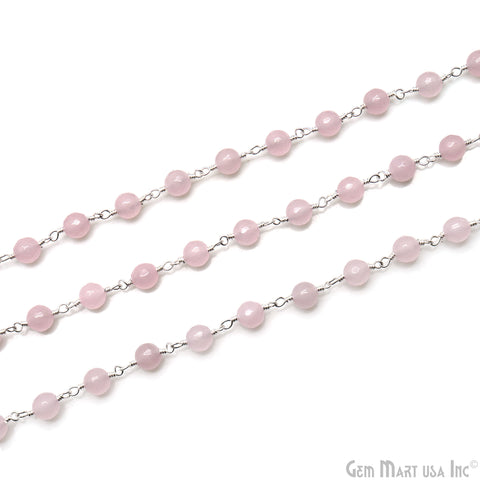 Rose Quartz Cabochon 6-7mm Silver Wire Wrapped Rosary Chain