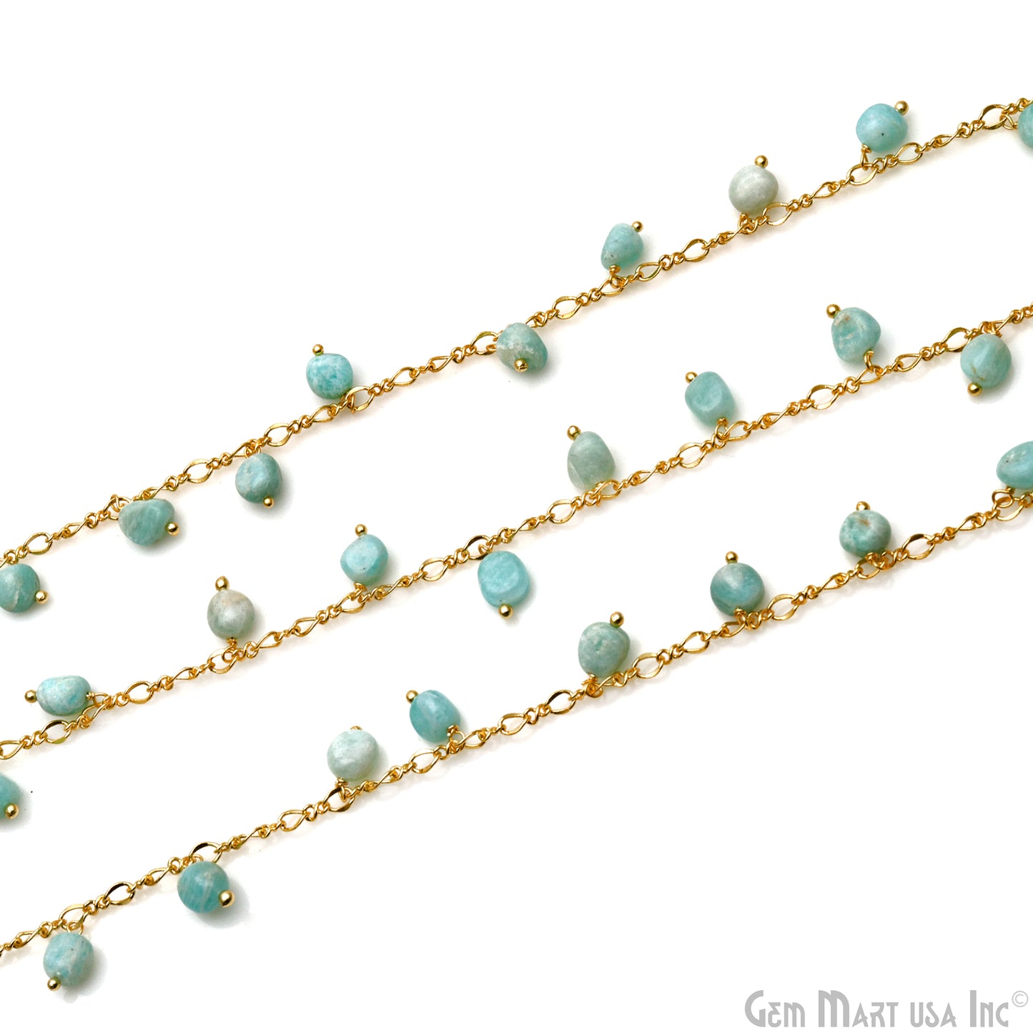 Amazonite Tumble Beads 8x5mm Gold Plated Cluster Dangle Chain