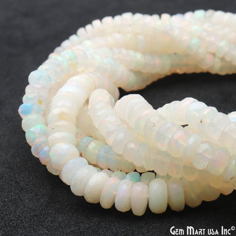 Opal Rondelle Beads, 13 Inch Gemstone Strands, Drilled Strung Nugget Beads, Faceted Round, 4-5mm