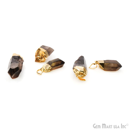 Smoky Topaz Organic 40x13mm Gold Electroplated Gemstone Pendant