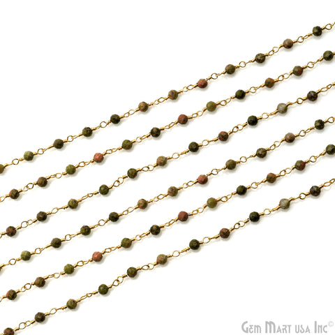 Unakite 2.5-3mm Gold Plated Beaded Wire Wrapped Rosary Chain
