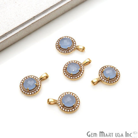 Round 20x13mm Cubic Zircon Gold Plated Gemstone DAngel Pendant (Pick Your Gemstone) - GemMartUSA
