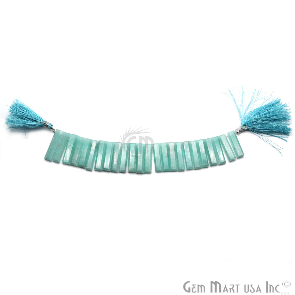 Amazonite Baguette Gemstone 24x7mm Beaded Handmade Silver Wire Rondelle Briolette - GemMartUSA