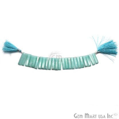 Amazonite Baguette Gemstone 24x7mm Beaded Handmade Silver Wire Rondelle Briolette - GemMartUSA