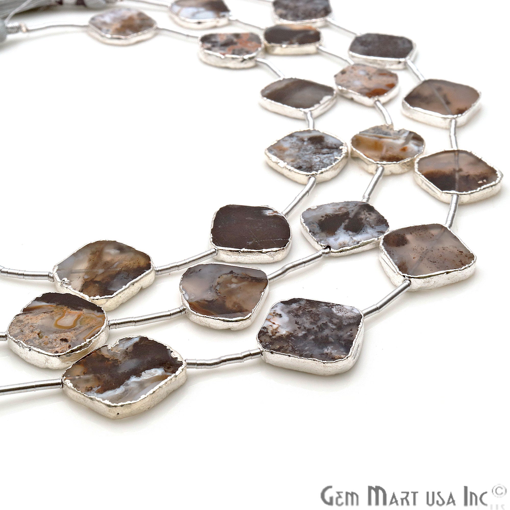 Dendrite Opal Free Form 18x15mm Silver Edged Crafting Beads Gemstone Strands 9INCH - GemMartUSA