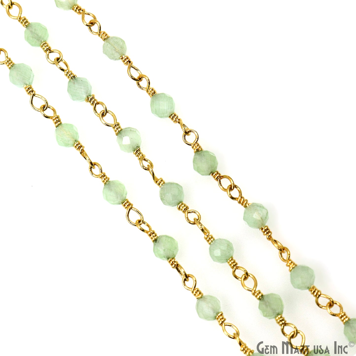 Green Monalisa 3-3.5mm Beads Gold Wire Wrapped Rosary Chain