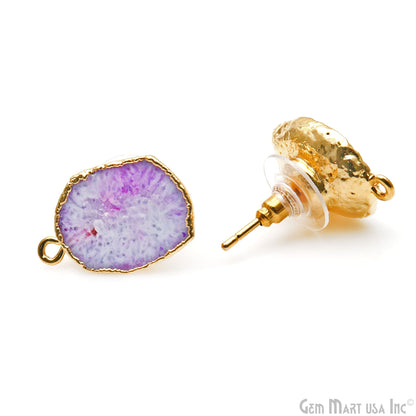 DIY Agate Slice Geode Druzy Gold Edged Loop Connector Studs Earrings