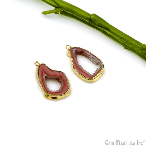 Agate Slice 31x17mm Organic  Gold Electroplated Gemstone Earring Connector 1 Pair