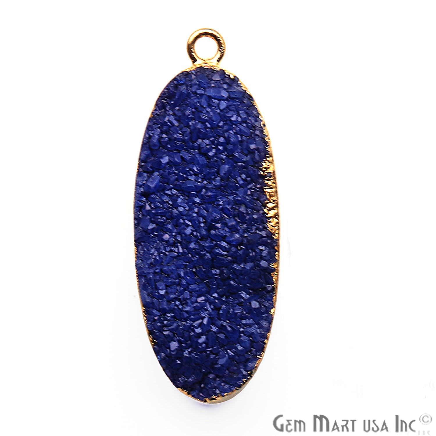 Blue Druzy Oval 30x12mm Gold Electroplated Single Bail Connector - GemMartUSA