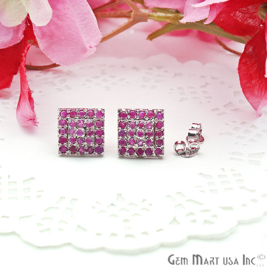 Ruby 12mm Sterling Silver Square Shape Stud Earring - GemMartUSA