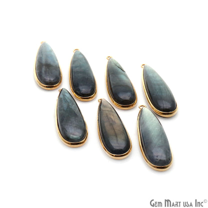 Flashy Labradorite Cabochon 39x10mm Pears Single Bail Gold Plated Gemstone Connector