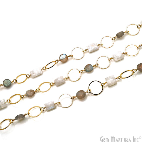 Rainbow & Labradorite With Gold Round Finding Rosary Chain