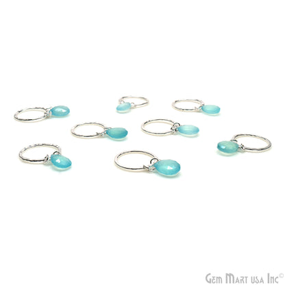 Aqua Chalcedony Pears 20mm Hoop Silver Wire Wrapped Gemstone Connector 1pc