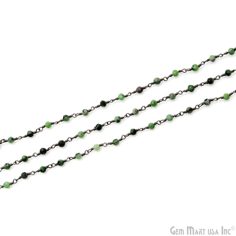 Ruby Zoisite 3-3.5mm Oxidized Beaded Wire Wrapped Rosary Chain