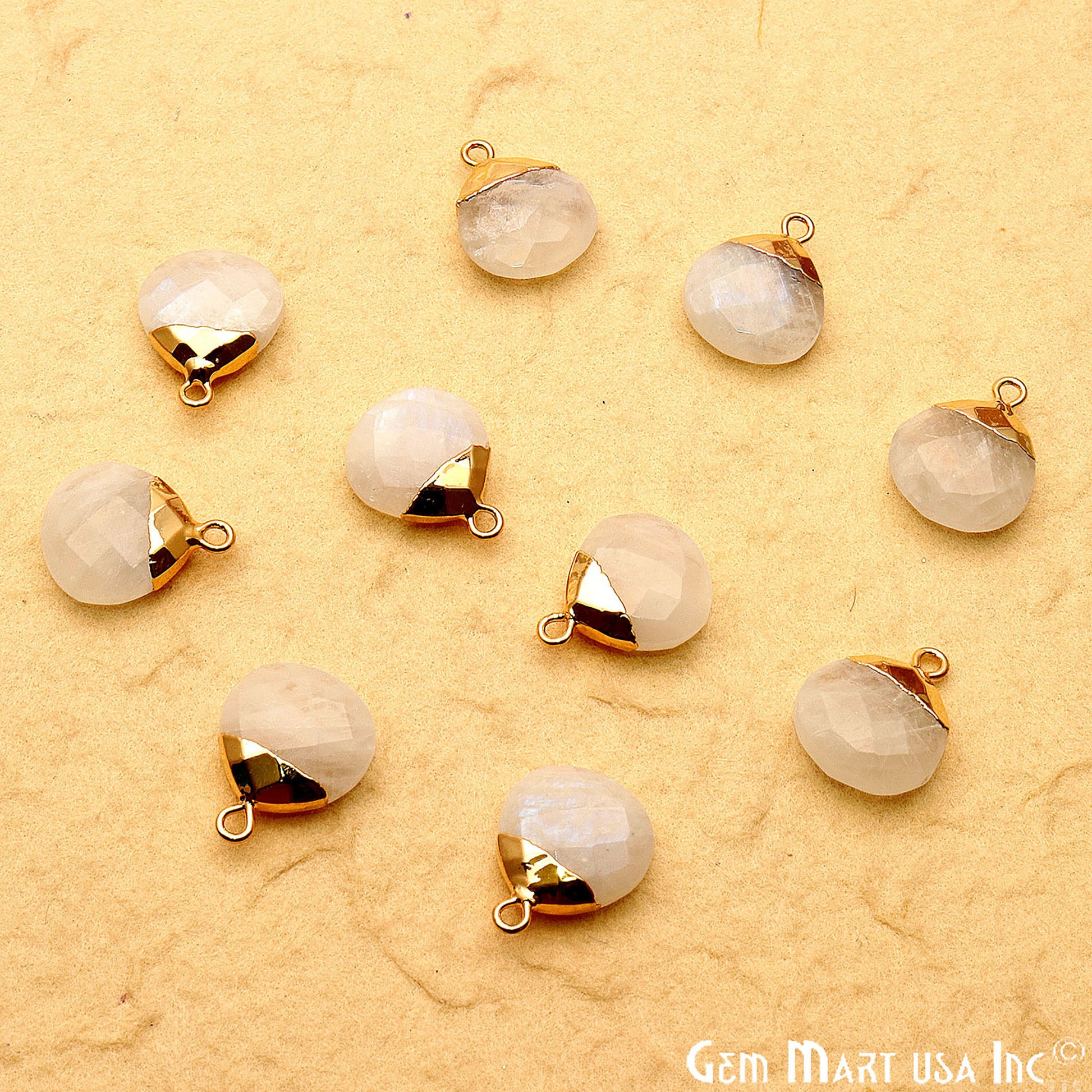 Rainbow Moonstone 14mm Onion Gold Electroplated Single Bail Gemstone Connector - GemMartUSA