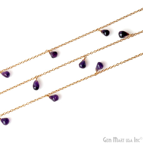 Amethyst Cabochon Drop Beads Gold Wire Wrapped Dangle Rosary Chain
