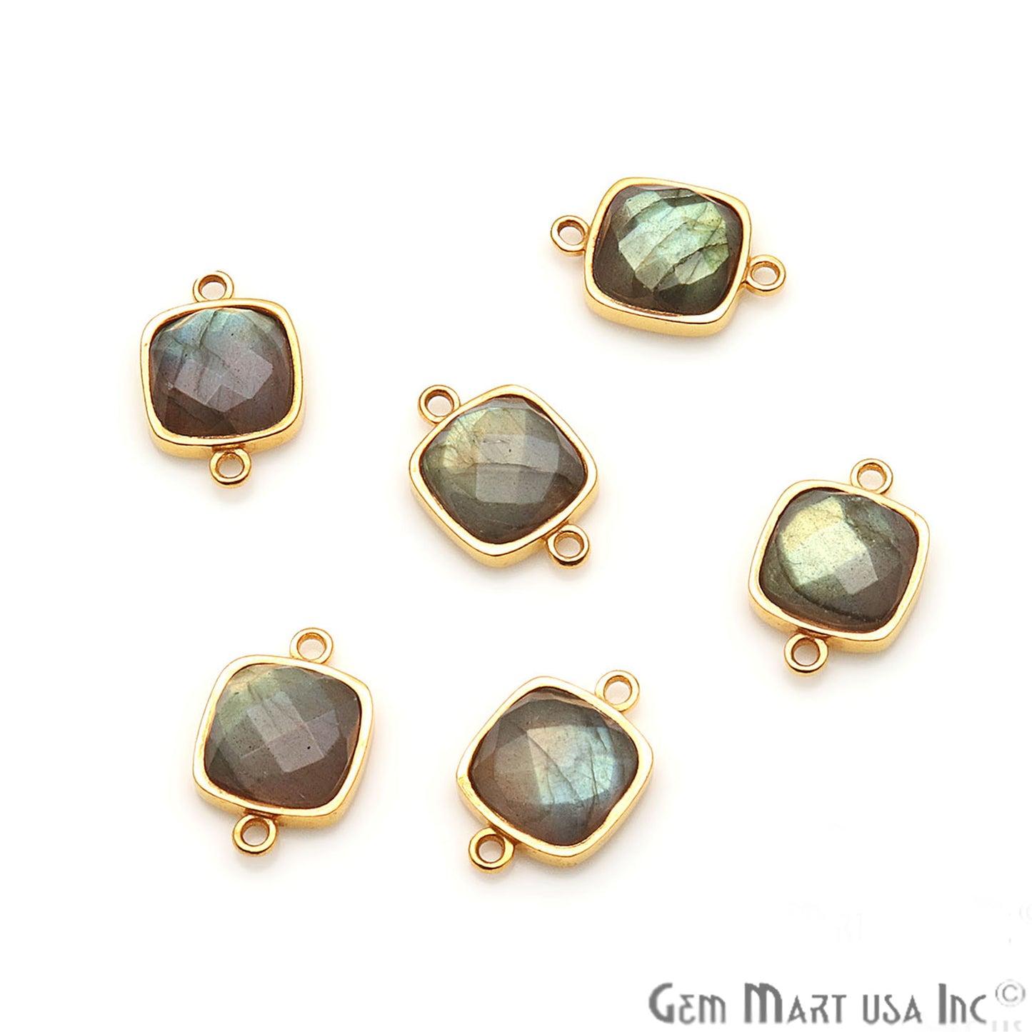 Labradorite Cushion Shape 18x12mm Gold Plated Double Bail Connector - GemMartUSA