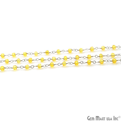 Yellow Zircon Faceted Beads 3-3.5mm Silver Plated Wire Wrapped Rosary Chain