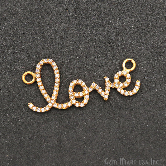 Cubic Zircon 'Love' Charm Gold Vermeil Pave Diamond Charm For Bracelet & Pendants - GemMartUSA