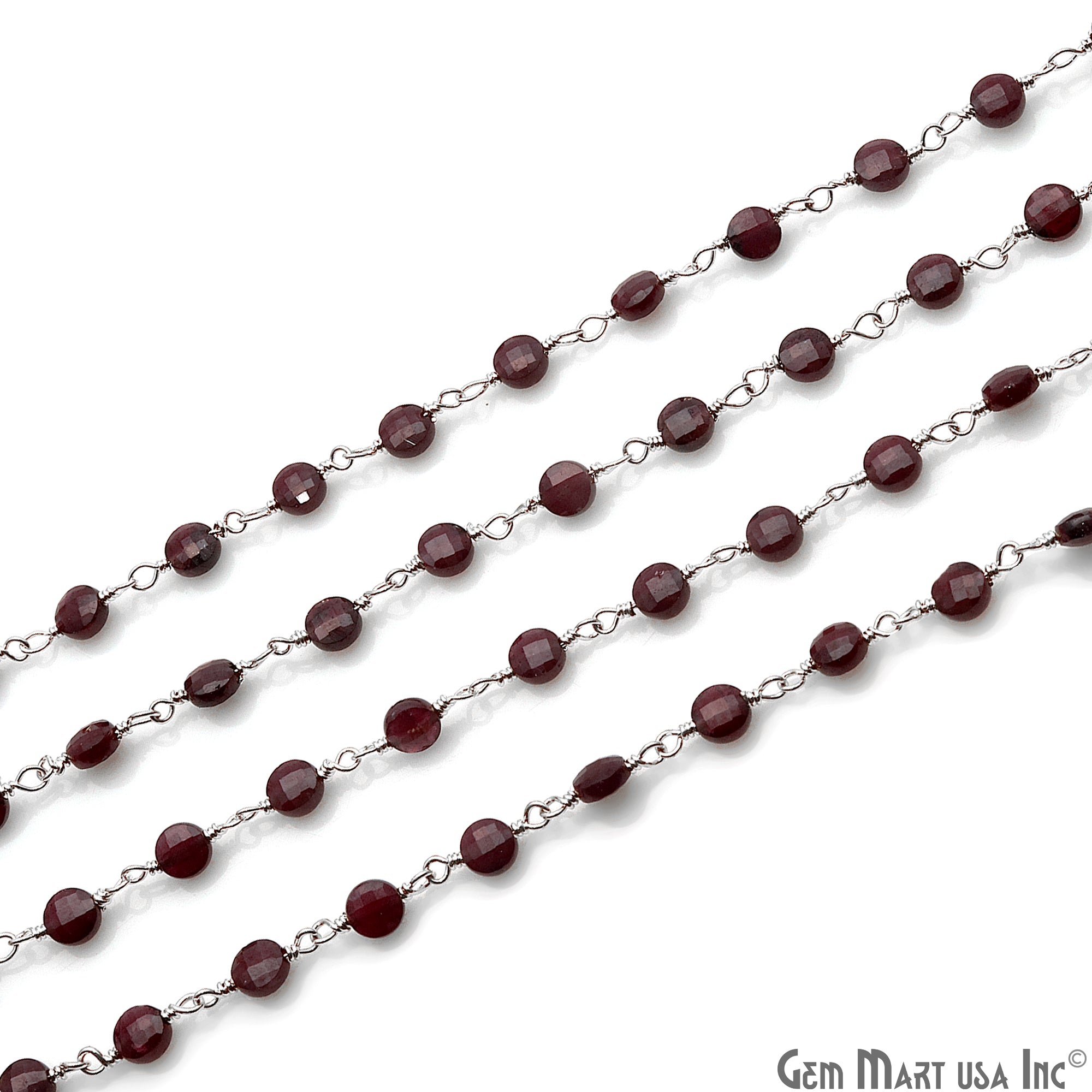 Red Garnet Faceted 3-4mm Silver Wire Wrapped Rosary Chain - GemMartUSA