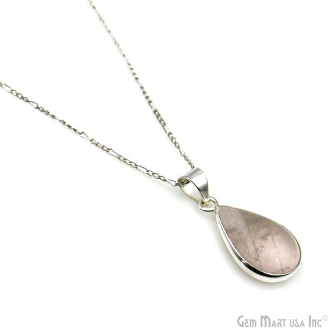 Rose Quartz Gemstone Pears 27x15mm Sterling Silver Necklace Pendant 1PC