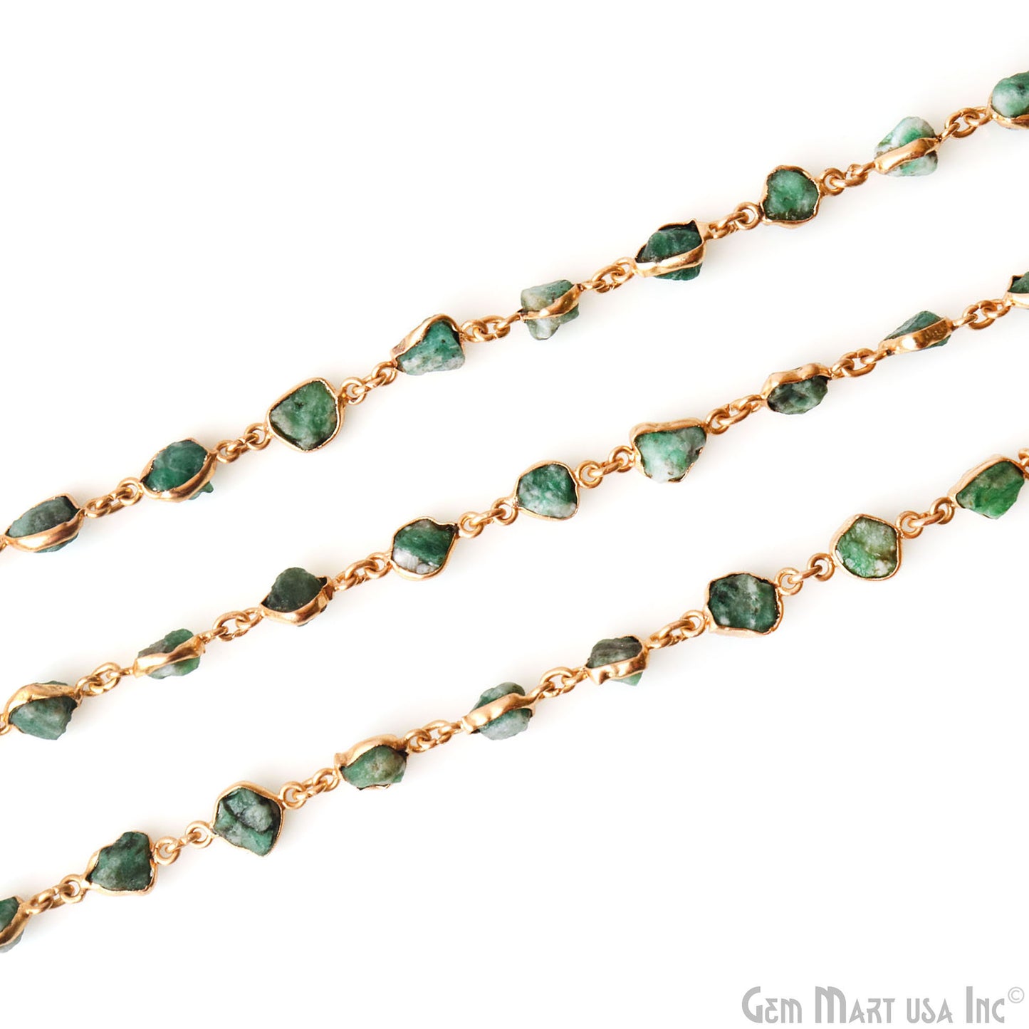 Rough Emerald Organic 10mm Gold Plated Bezel Continuous Connector Chain