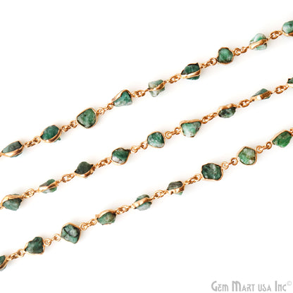 Rough Emerald Organic 10mm Gold Plated Bezel Continuous Connector Chain