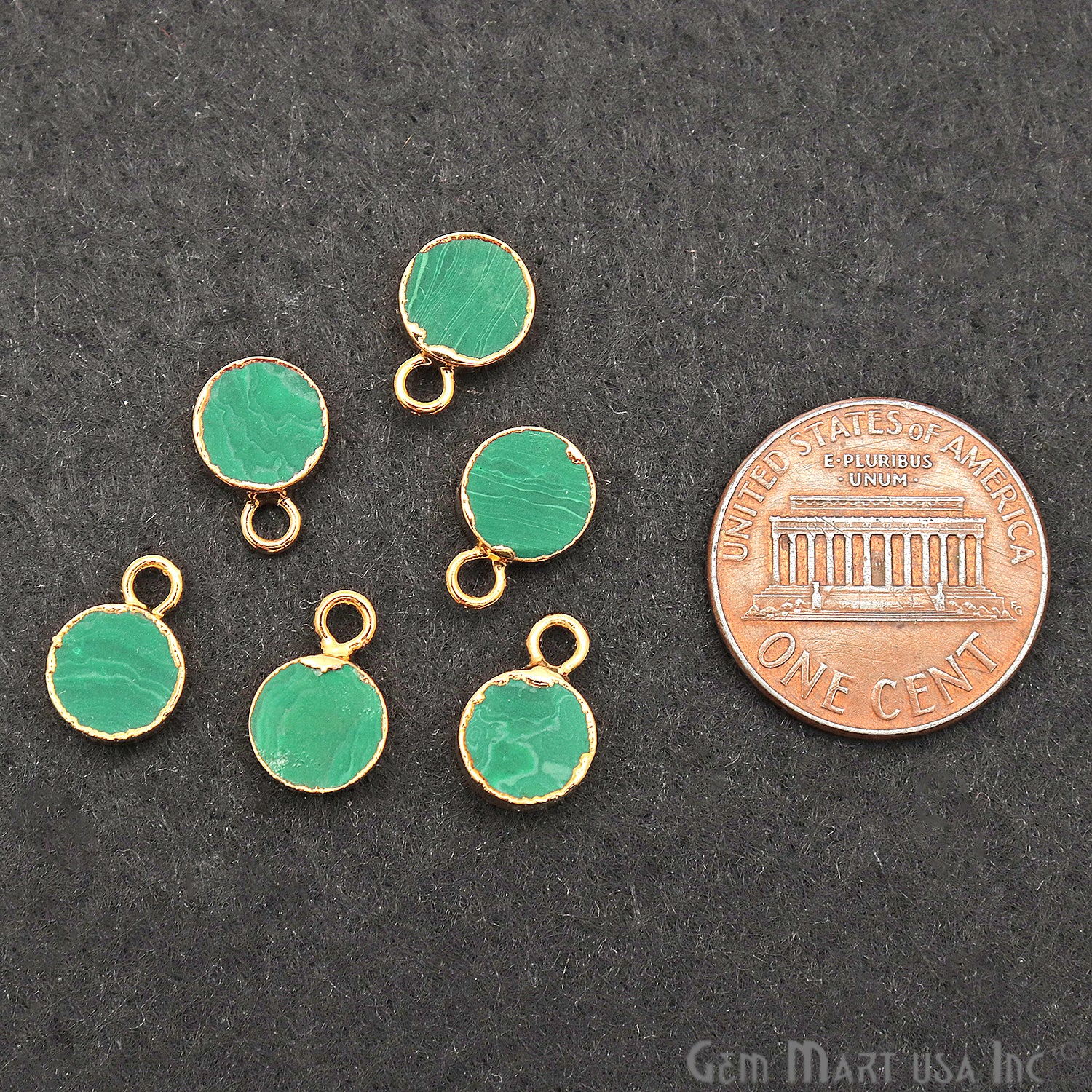 Malachite Round 7mm Gold Electroplated Tiny Gemstone Connector - GemMartUSA