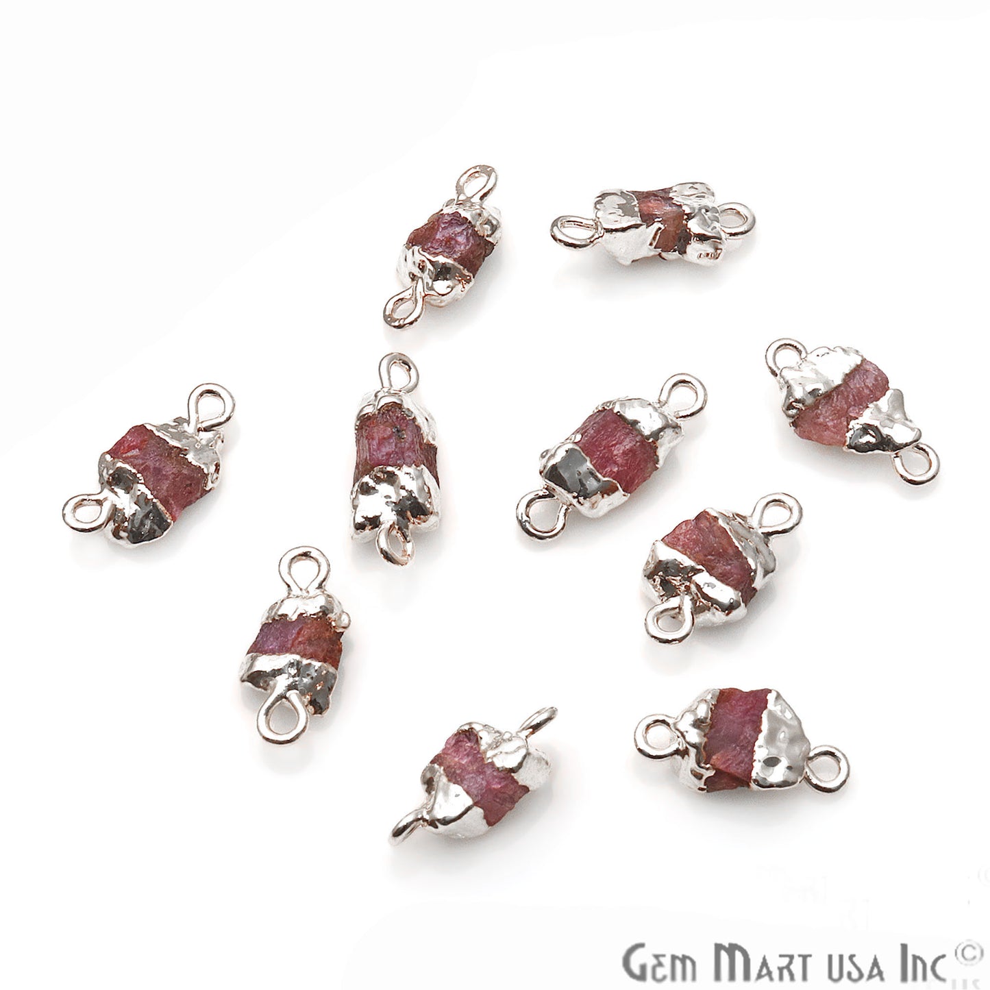 Rough Multi Tourmaline Organic 14x7mm Silver Electroplated Pendant Connector - GemMartUSA