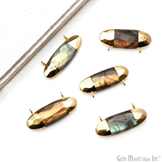 Labradorite Oval 30x13mm Gold Electroplated Double Bail Gemstone Connector