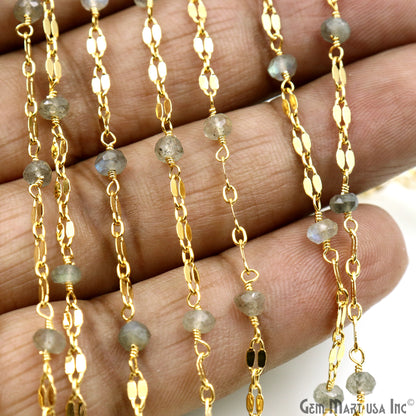 Labradorite Beads Gold Plated Finding Rosary Chain