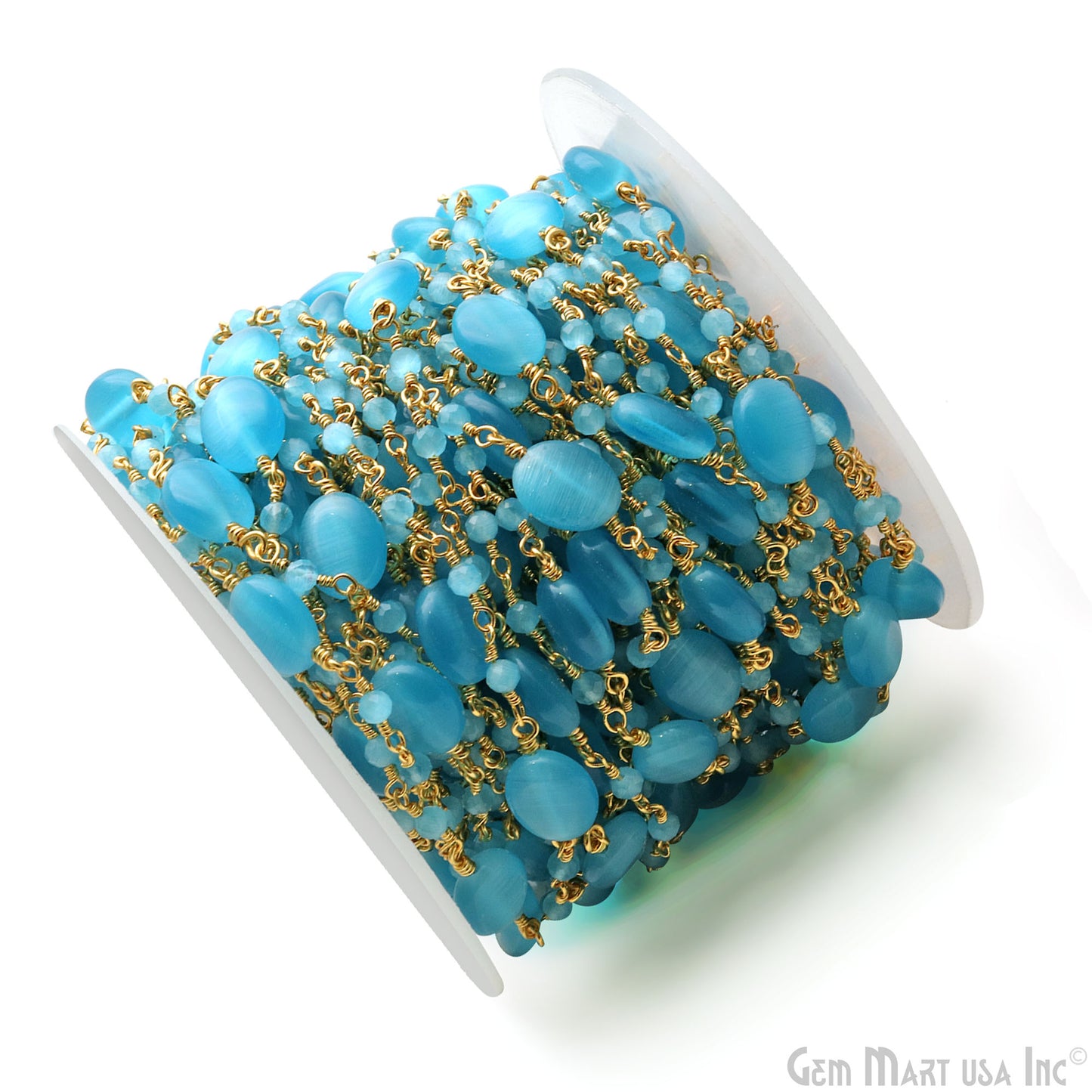 Turquoise Blue Monalisa 10x7mm Smooth Tumble Beads & 2.5-3mm Round Beads Gold Plated Rosary