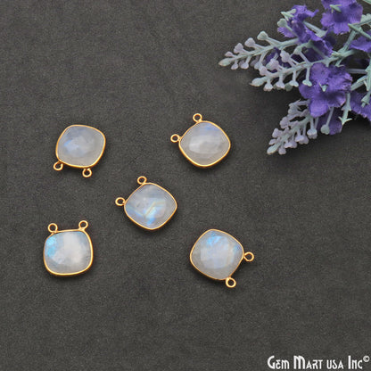 Rainbow Moonstone Cushion 14mm Cat Bail Gold Plated Gemstone Connector